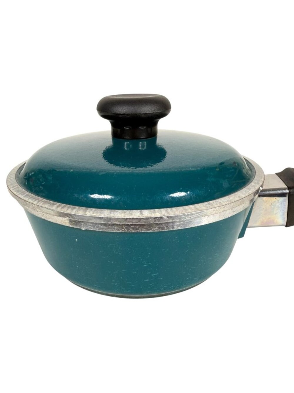 2 Vintage Club Aluminum Teal Nonstick Sauce Pans With Lids 1 QT 2 Quart Cookware - Picture 2 of 16
